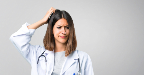 404 error page Centric Health - young female doctor scratching head